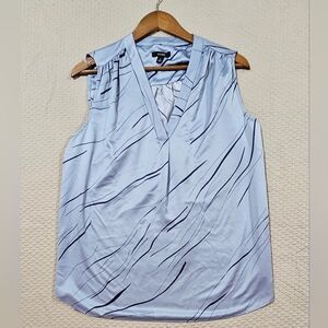 Alfani Modern Light Blue V-Neck Blouse W Black Accents Macy's Size XL